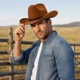 thumbnail image 3 of Wide Brim Cowboy Hat for Men and Women, Brown Cowboy Hatt for Men Stylish Western Hat for Parties and Outdoor Activities,One Size, 3 of 4
