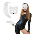 thumbnail image 2 of Halloween Adult Face Guard Black Animal Makeup Dance Accessory Half With Cute Tail Keychain Pendant, 2 of 7