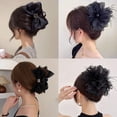 thumbnail image 2 of Elegante horquilla de alta gama con forma de tiburón y pinza para el pelo de plumas negras grandes para mujer, 2 of 6