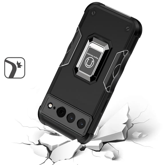 For Google Pixel 7 Pro Hybrid Cases with Magnetic Ring Holder Stand Kickstand Heavy Duty Rugged Silicone TPU Shockproof Cover ,Xpm Phone Case [ Black ]