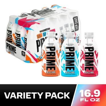 Prime Hydration Ice Variety Pack 12oz 15pk; Blue (5), Red (5), Orange (5)