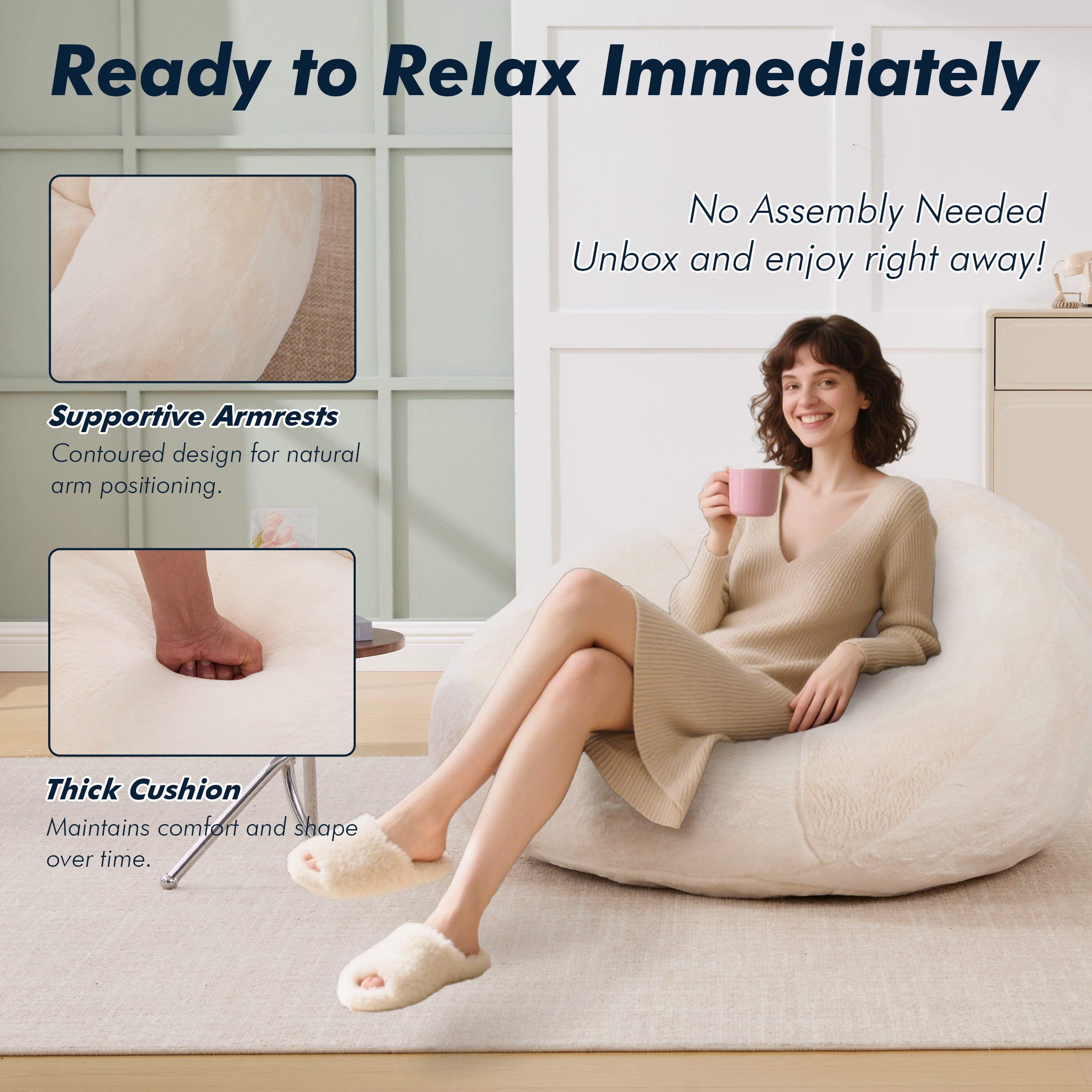 Homefun Bean Bag Chair Lazy Sofa for Adults Teens,Shell Shaped Comfy Sofa with Armrests for Bedroom Living Room,Gaming Reading