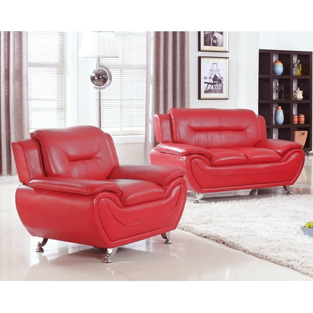 Norton Red Faux Leather 2 PC Modern Living Room Loveseat and Chair
