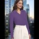 thumbnail image 4 of Camisas de Mujer de Larga, Informales, de Negocios, con Cuello en V, Suéter de Punto Acanalado, Blusas Ajustadas. Púrpura M, 4 of 5