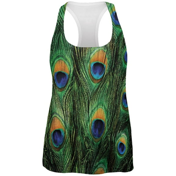 Peacock Feathers All Over Womens Work Out Tank Top Multi 2XL
