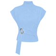 thumbnail image 4 of Rhuody Going Out Tops For Women Short Sleeve Crew Neck Button Front Solid Color Tee Durable Womens Clothes Light Blue, 4 of 4