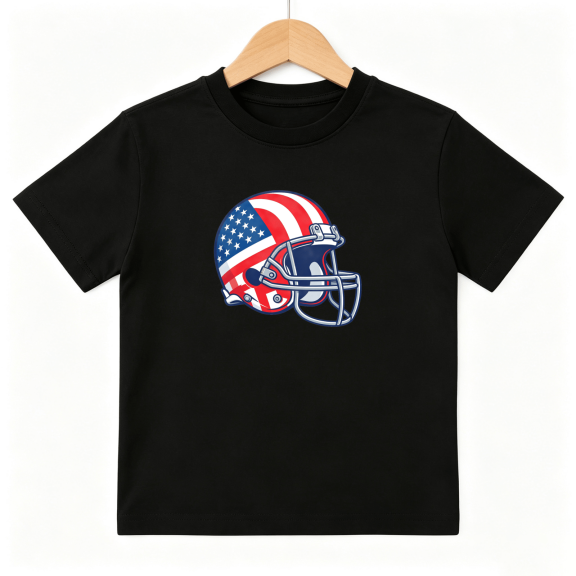 USA Flag Football Helmet Boys Graphic Tee, Cool Patriotic 4th July 100% Cotton Kids Short Sleeve T-Shirt 4-13Y