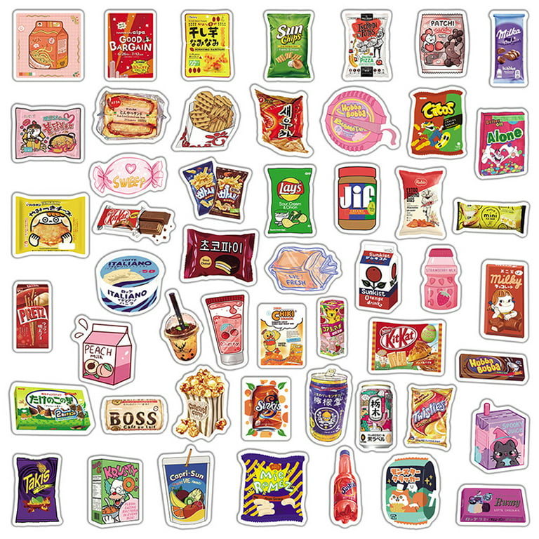 10/48PCS Cartoon American Snacks Food Graffiti Stickers Waterproof Phone  Bike Motorcycle Wall Car Sticker for Kids Toys Decal