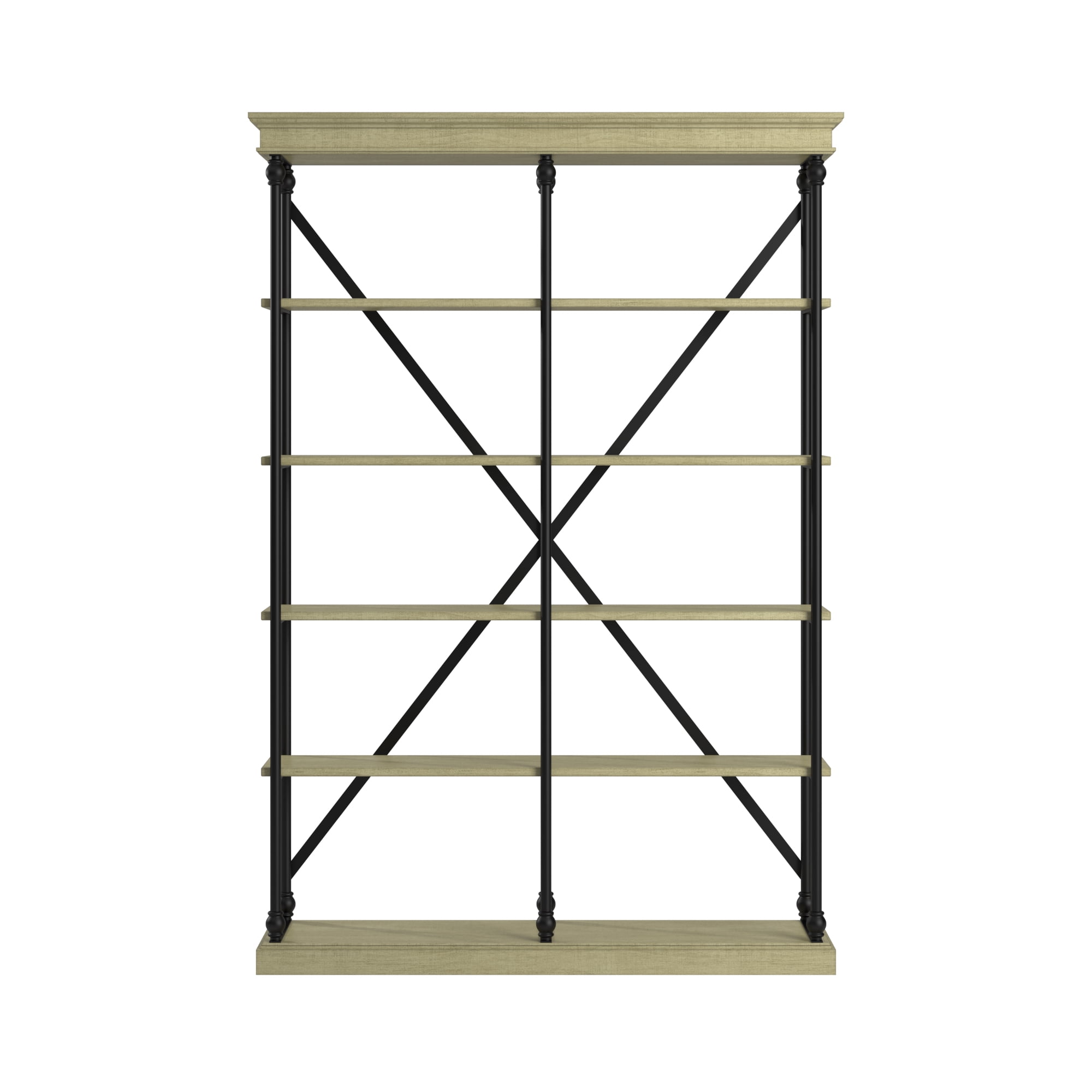 Weston Home Cabana 5 Shelf Rustic X-back Double Bookshelf, Ivory White