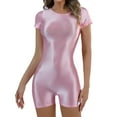 thumbnail image 2 of BOOMILK Bodysuits for Women Shiny Silk Slip Front Seamless Shorts Tights Underwear, 2 of 6