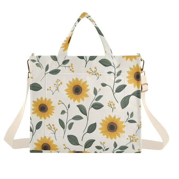 FORMRS Womens Corduroy Tote Bag Crossbody Shoulder Handbag with Pocket, Sunflower Pattern