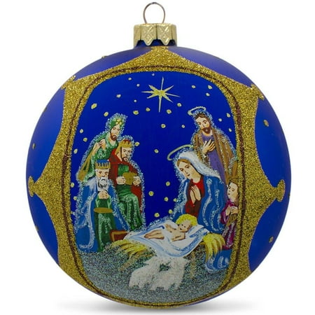 Nativity Glass Ornament - The Nativity Gathering Glass Ball Christmas Ornament 4 Inches