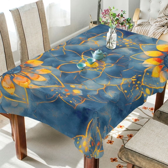 BZSMCE Square Tablecloth Blue Gold Mandala Tie Dye Pattern Pattern Tableclothes