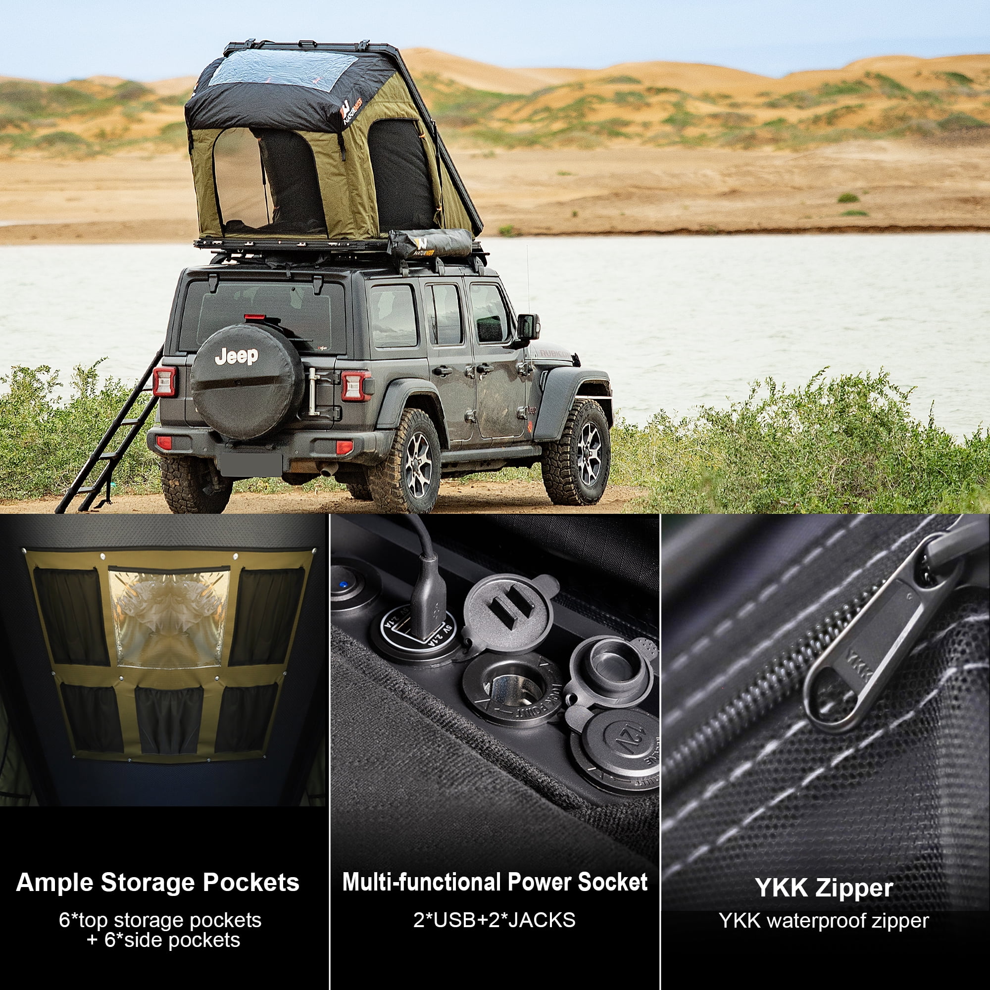 Naturnest Rooftop Tent Hardshell, Polaris 2 Aluminium Roof Top Tent with Skyview Window & LED Stripe Light for Suv Jeep Truck Camping