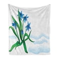 thumbnail image 1 of Flower Soft Flannel Fleece Blanket, Hand Drawn Floral Spring Garden Fresh Lily Blooms Leaves Plants, Cozy Plush for Indoor and Outdoor Use, 50" x 70", White Fern Green and Sea Blue, by Ambesonne, 1 of 6