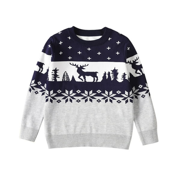 Rohuuque Kids Casual Sweatshirt,Christmas Print Casual Warm Knit Sweater Pullover 4 Years Gray