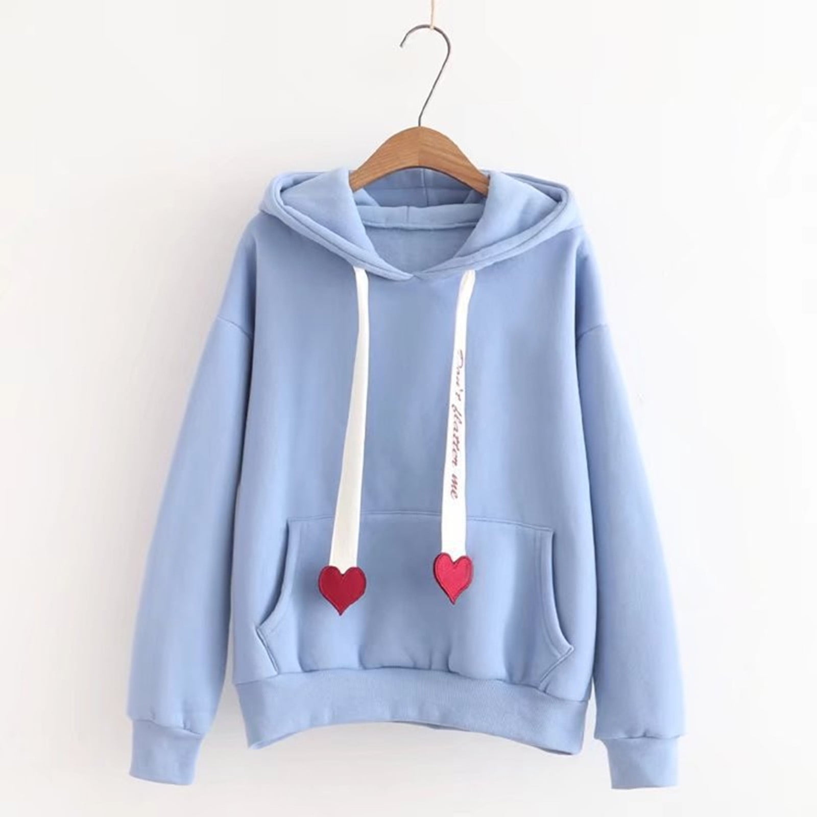 Bellella Ladies Sweatshirt Drawstring Pullover Long Sleeve Hoodies Casual  Heart Print Sweatshirts Sport Jumper Tops Pink XXL