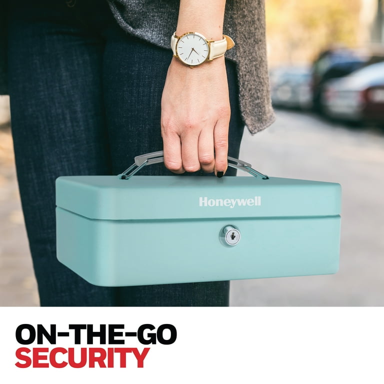 Honeywell Mobile Cash Box with Key Locking, Teal, Removable