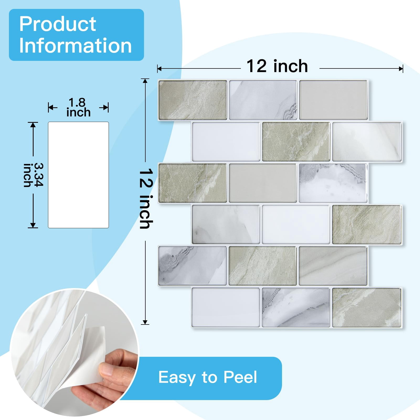 Peel And Stick Beige & White Wall Tiles - 12"x12" Thickened Design Backsplash  Self-adhesive Tile For Kitchen Bathroom Decor