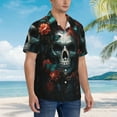 thumbnail image 2 of Cauagu Butterfly Flower Skull Print Hawaiian Shirt for Men,Casual Short Sleeve Button Down Shirts Summer Beach Men's Regular-Fit Short-Sleeve Print Shirt -Large, 2 of 6