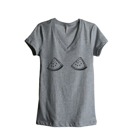 Thread Tank Watermelon Bra Women s Relaxed V-Neck T-Shirt Tee Heather Grey Small