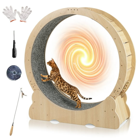 Gymax Cat Exercise Wheel w/ Carpet & Lockable Mechanism Non-slip Wide Base Wide Base