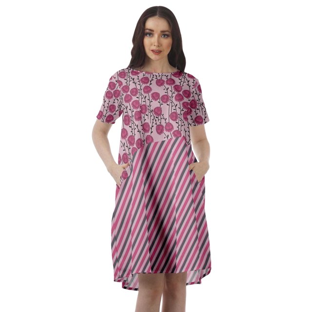Moomaya Printed Loose A-Line Dress With Pockets Short Sleeve Dresses Women