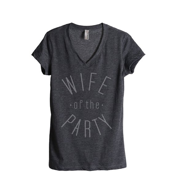 Thread Tank Wife Of The Party Women's Relaxed V-Neck T-Shirt Tee Charcoal Small