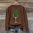 thumbnail image 2 of New & Trending!FUNUONY St Patricks Day Shirt Women's Wine Glass Printed Round Neck Long Sleeved Top Brown S, 2 of 4