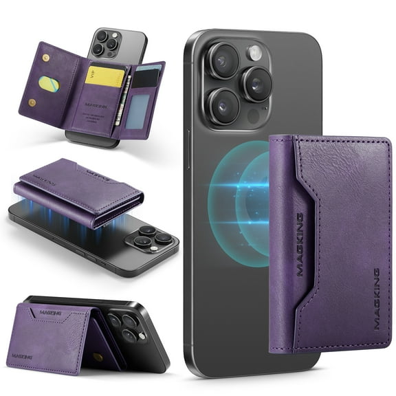 Allytechgroup Magnetic Compatible for iPhone 16 Pro Wallet Case, Detachable Cards Holder Wireless Charing Support Shockproof Protective Phone Cover for iPhone 16 Pro, Purple