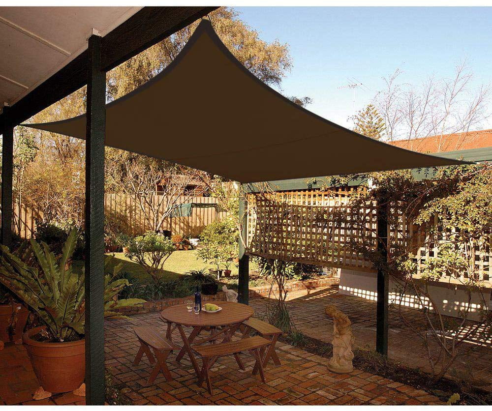 Quictent 20X20FT 185G HDPE Square Sun Shade Sail Canopy 98% UV Block Outdoor Patio Garden with Free Hardware Kit Brown 
