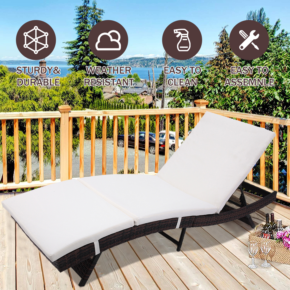 uhomepro Outdoor Chaise Lounge, Patio Reclining Chaise Lounge Chair, Folding Outdoor Beach Pool Porch Wicker Rattan Chaise with Soft Cushion, Adjustable Backrest Lounger Chair for Backyard, Q9833 - image 3 of 12