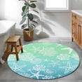 thumbnail image 4 of Marine Life Round Area Rugs 3 ft, Starfish Shell Coral Gradient Blue Green Ocean Washable Small Area Rug with Non-Slip Sturdy Edge Binding Round Front Door Mat Floor Carpet for Entryway, 4 of 9