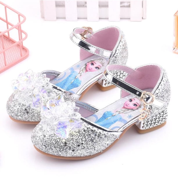 Disney Frozen Aisha, zapatos de tacón alto para niñas, zapatos de baile de princesa para niñas, zapatos de cristal a la moda, sandalias de Elsa, fiesta, rosa, azul, plantilla de 28 18,3 CM Gao Jinjia LED