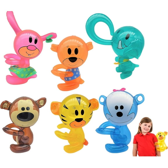 Hug Me Inflatable Safari Wild Zoo Animals. (12 Pack) Hugging Arms Elephant, Tiger, Monkey, Rabbit, Bunny, Teddy Bear. Jungle Party Decor
