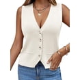 thumbnail image 2 of Saodimallsu Suéter sin mangas para mujer, chaleco de punto con cuello en V, botón de moda, casual, suelto, primavera, verano, chaleco, 2 of 5