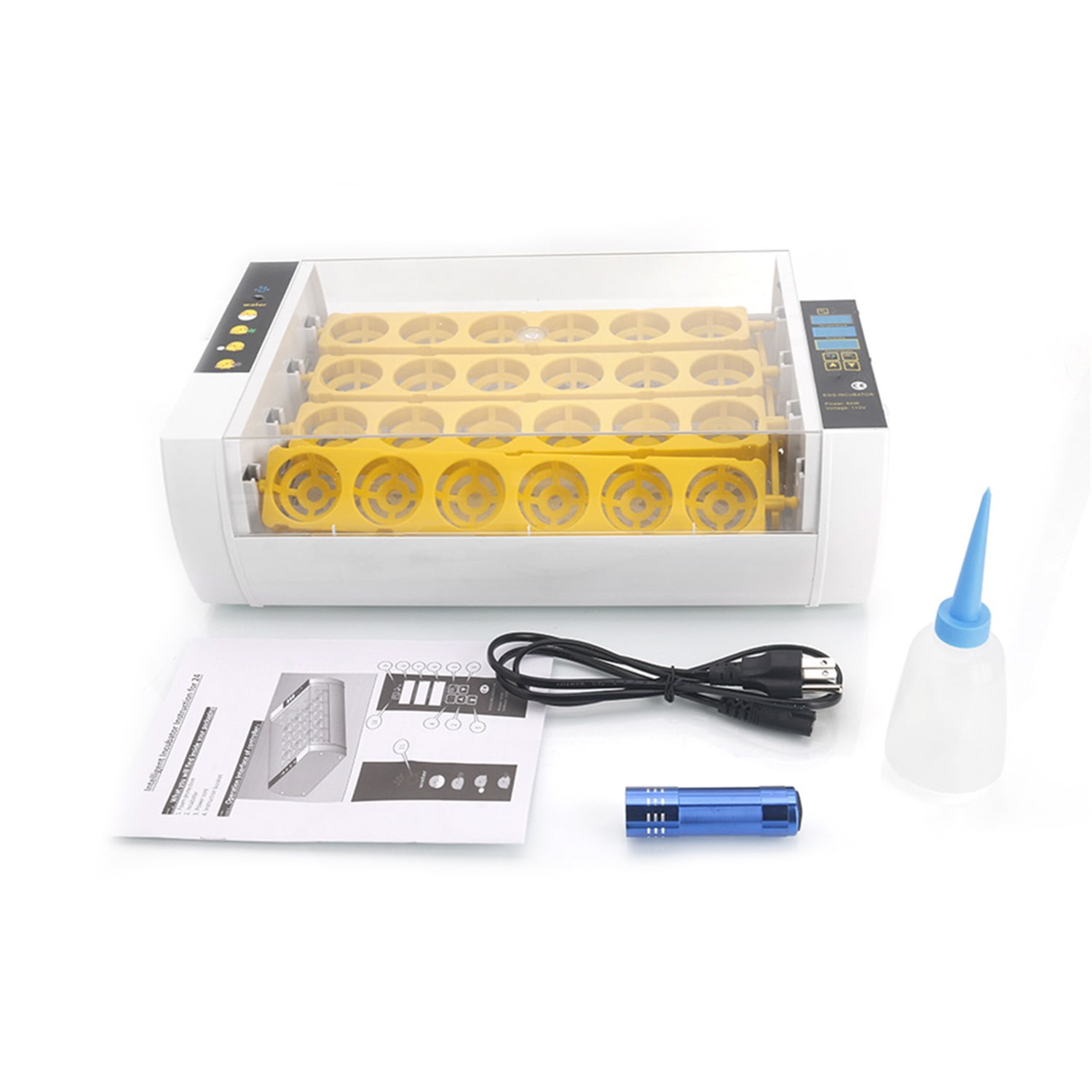 Pefilos 24 pcs Full Automatic Poultry Incubator Thermometer with Egg Candler & Injector Single Supply US Plug Incubator for Reptile Eggs, Yellow & Transpar Pefilos 24 pcs Full Automatic Poultry Incubator Thermometer with Egg Candler & Injector Single Supply US Plug Incubator for Reptile Eggs, Yellow & Transpar