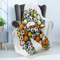 thumbnail image 4 of Letter R Soft Flannel Fleece Throw Blanket, Realistic Looking Volleyball Basketball Soccer Balls Language of the Game Theme, Cozy Plush for Indoor and Outdoor Use, 50" x 60", Multicolor, by Ambesonne, 4 of 5