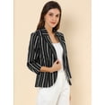 thumbnail image 4 of Blazer De Solapa Con Muescas Y Mangas 3/4 A Rayas Para Mujer Negro oscuro M, 4 of 6