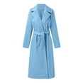 thumbnail image 5 of CCRFTGI Pea Coats for Women Casual Belted Woolen Blend Trench Mid Long Pea Coats Trendy Lapel Collar Coat Winter Overcoat with Belt Light Blue S, 5 of 8