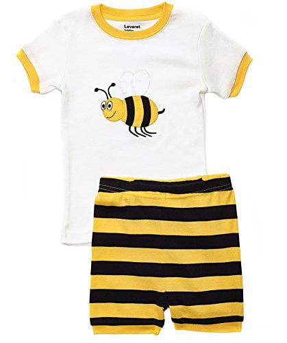 Leveret Boys Shorts Bumble Bee 2 Piece Pajama 100% Cotton Size 2 Toddler -10Y 