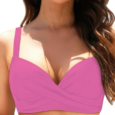Baqcunre Plus Size Swimwear  Women Underwire Bikini Top Swim Top Bra Padded Swimsuit Tops 2025 Bathing Suit Tops Pink L