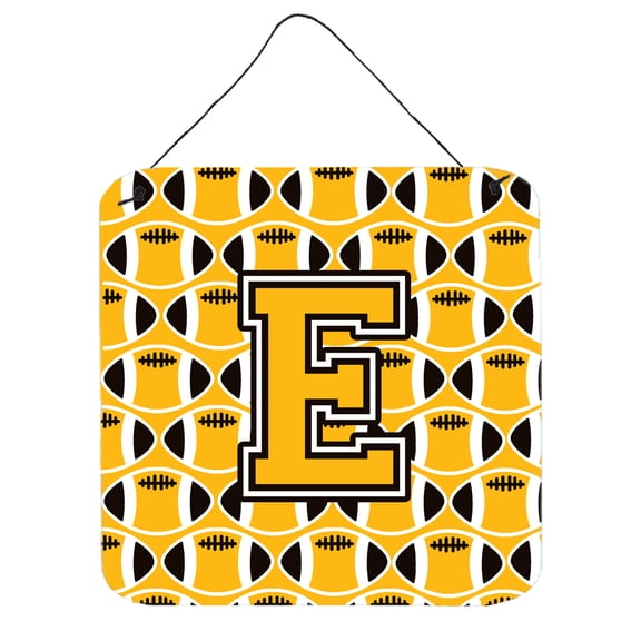 Letter E Football Black Old Gold and White Wall or Door Hanging Prints