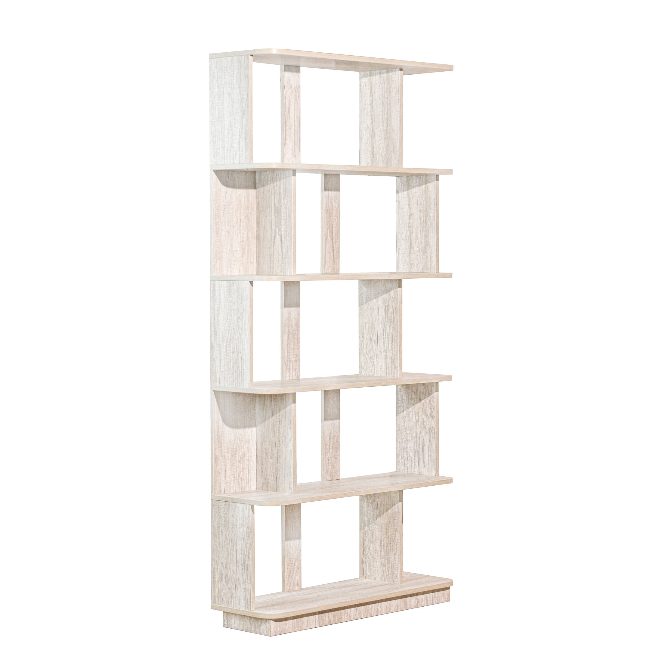 GDF Studio Derwin Modern 5-Tier Open Storage Bookcase, Wooden Media Bookshelf Organizer for Home Office, Light Gray