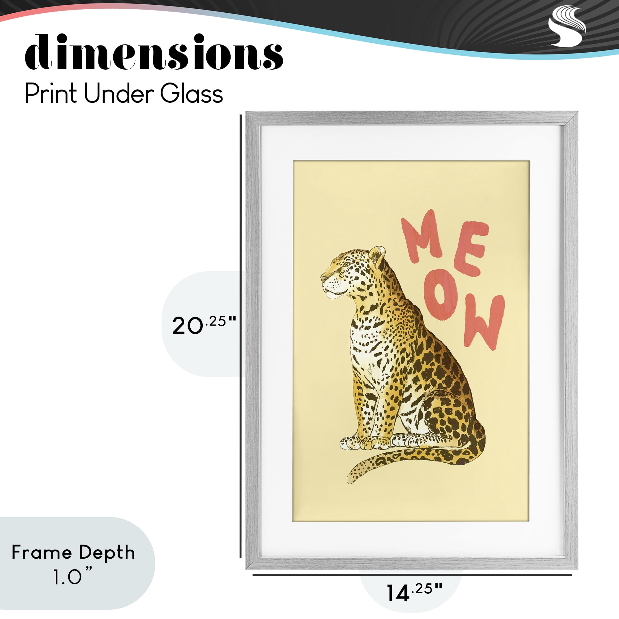 Stupell Industries Meow Leopard on Yellow Gray Framed Print Under Glass, design by Florentina Dolci