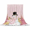 thumbnail image 2 of Pink Christmas Throw Flannel Blanket 50x60In Snowman with Hat Xmas Tree Snowflake Super Soft Cozy Bed Blanket, Lightweight Plush Fuzzy Bed Throw for Bedroom Sofa Couch Living Room, 2 of 4