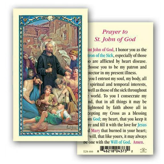 Saint John of God Prayer Card Catholic Prayer Holy Card with Prayer on Back, Pack of 25