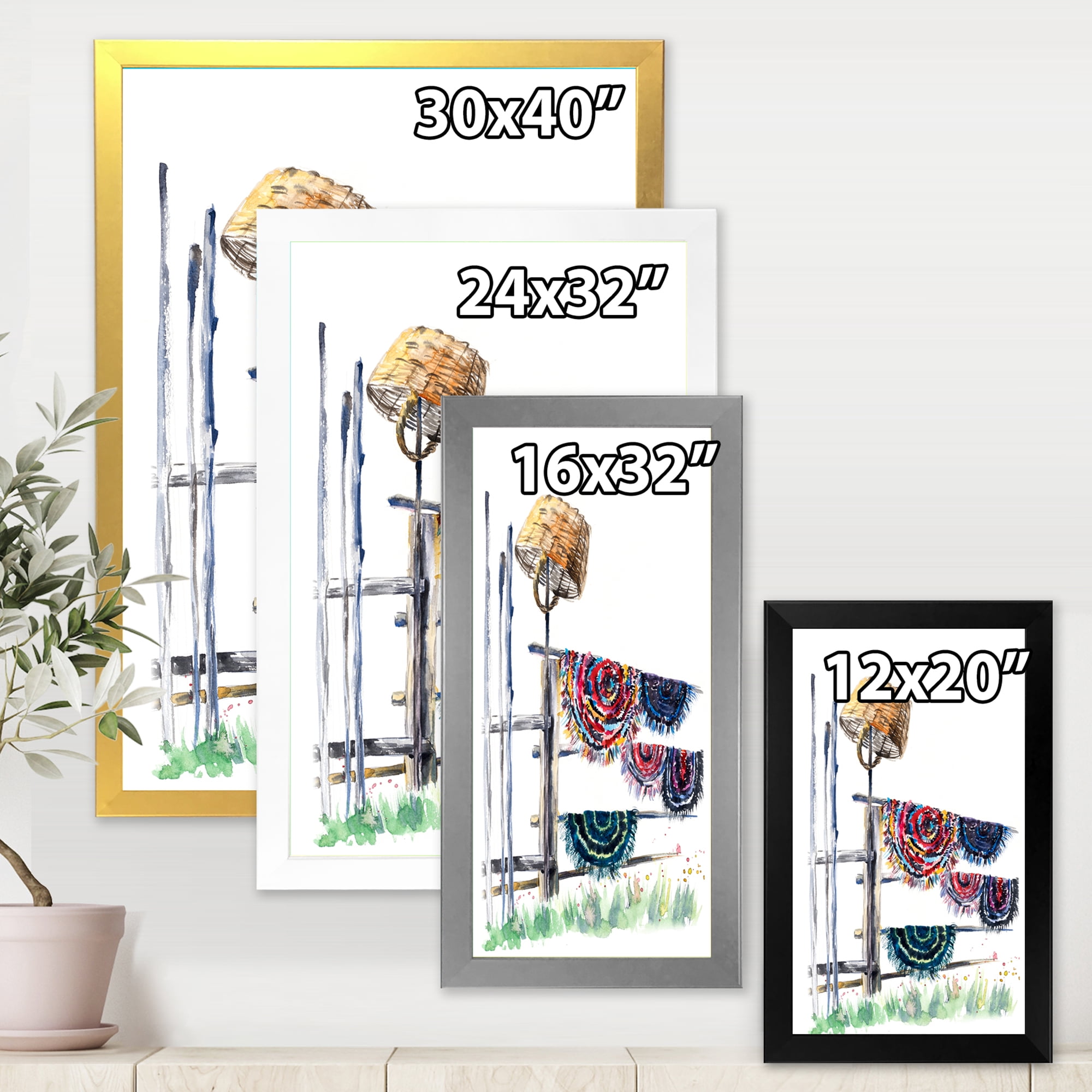 Designart 'Colorful Russian Rugs On Drying Line' Global Framed Art Print