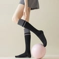 thumbnail image 4 of Harmtty 1 Pair Women Sport Stockings Elastic Cycling Knee Socks Anti-slip Arch Support Silicone Bottom Contrast Color Stockings for Yoga Pilates Dance, 4 of 8