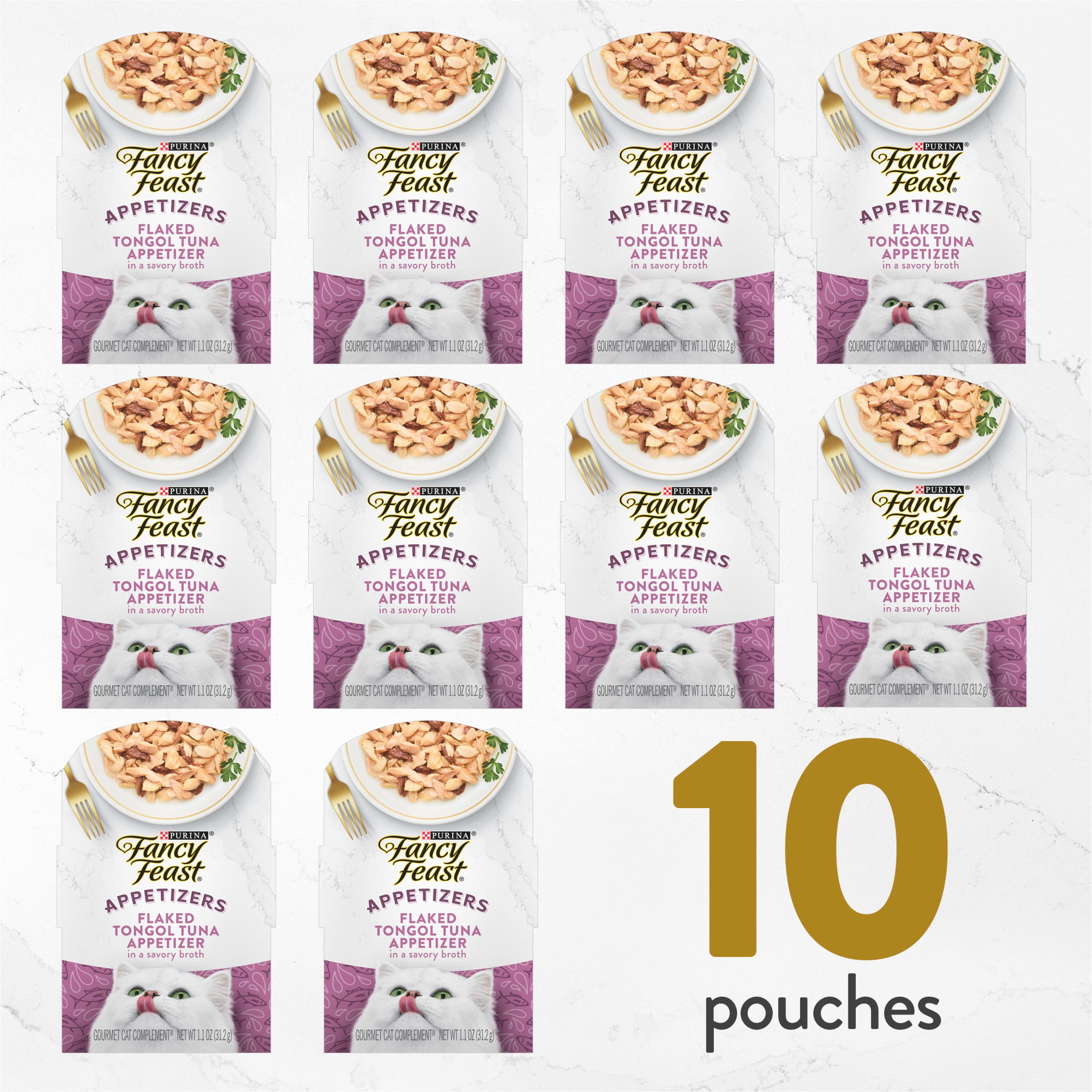 Purina Fancy Feast Appetizers Wet Cat Food, Flaked Tongol Tuna in Broth, 1.1 oz Trays (10 Pack)